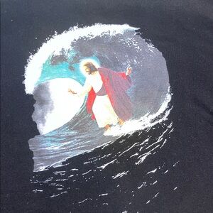 Surfing Jesus Black Graphic T Shirt
